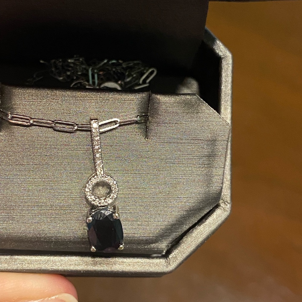 Sapphire and Diamond Pendant and Necklace set in 14K White Gold